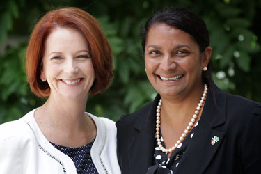 Nova Peris (right, with Julia Gillard) has become the first Indigenous woman in Federal Parliament