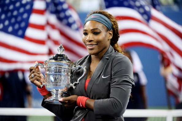 Serena Williams celebrates her fifth US Open womens singles title in New York