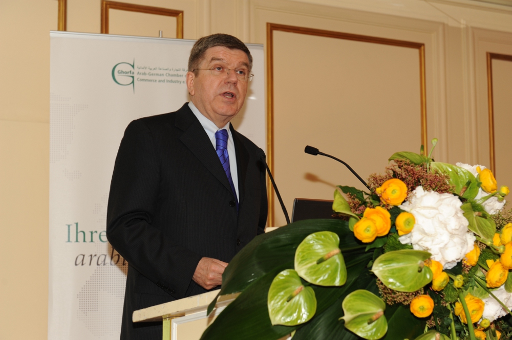 Thomas Bach at a meeting of Ghorfa, the Arab-German Chamber of Commerce and Industry he now plans to resign from