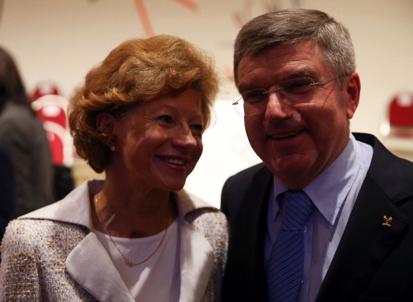 Thomas Bach celebrates with his wife Claudia after being elected to replace Jacques Rogge as President of the International Olympic Committee