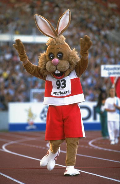 Rabbit on the field - Runny the Rabbit, mascot for the 1993 IAAF World Championships. Sorry about this.