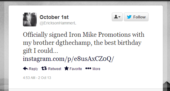 A tweet two days ago from Erikson Lubin admitted that the former Olympic hope had signed with Iron Mike Productions after turning 18