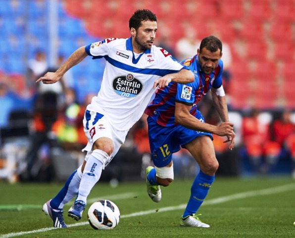 Action from the Deportivo la Coruna versus Levante clash on April 13 2013 which is under suspicion of match fixing