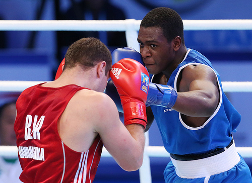 Americas Bandarenka Vitali took on Bandarenka Vitali from Belarus on day four on the AIBA World Boxing Championships