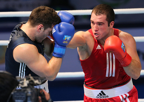 Boxing giants Mihai Nistor red and Erik Pfeifer went head to head on day eight of the World Boxing Championships