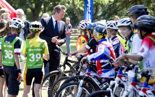 British Prime Minister David Cameron attends one of British Cycling's Go Ride events in Watford earlier this year