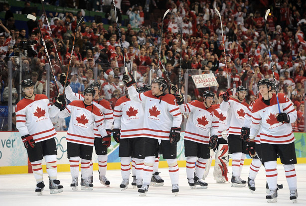 Canada's men celebrate their Olympic gold medal at Vancouver 2010 - their jerseys for Sochi 2014 will be 15 per cent lighter, according to manufacturers Nike