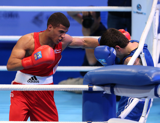 Englands Yafai Gamal  was in action today against Avagyan Aram on day three of the World Boxing Championships in Almaty