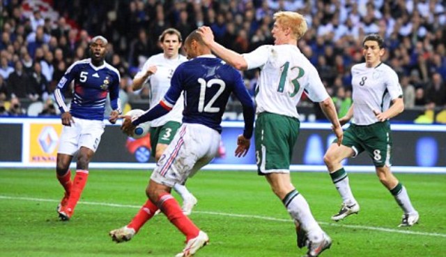 France forward Thierry Henry's controversial handball which lead to the winning goal in the 2010 FIFA World Cup qualifying play-off win over the Republic of Ireland