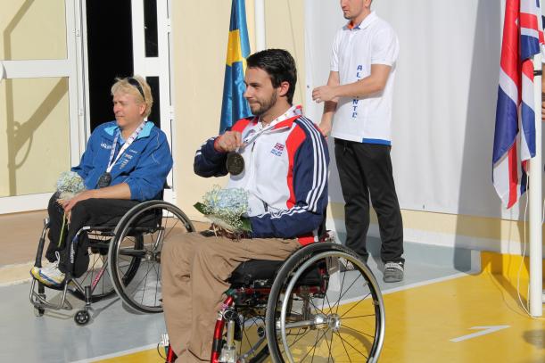Great Britain's Matt Skelhon celebrates after winning gold on the final day of the IPC Shooting European Championships
