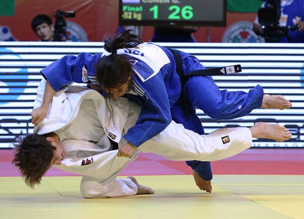 History maker Ilse Heylen (white) on her way to claiming a 44th international judo medal