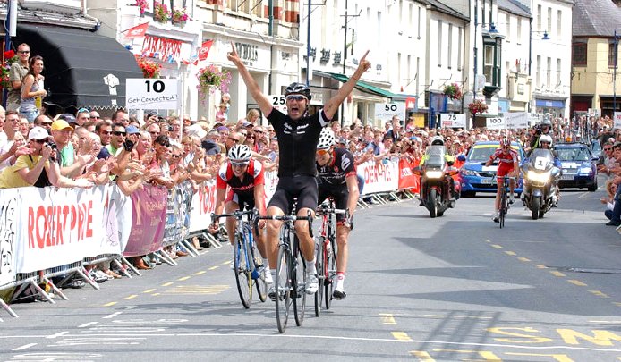 Kristian House winning the mens road race on the last occasion the British Championships were held in Monmouthshire in 2009