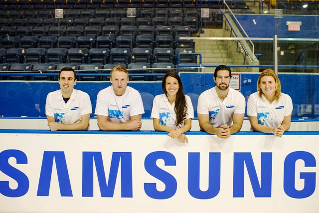 From left to right: Michael Gilday, Steven Stamkos, Marie-Eve Drolet, Greg Westlake, and Hayley Wickenheiser are brand ambassadors for Samsung