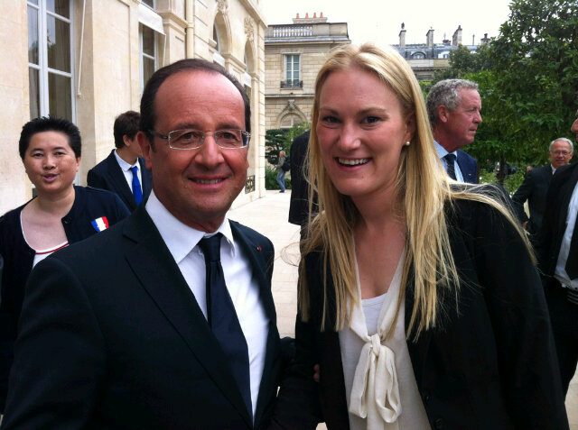 Olympic bronze medal winner Marlene Harnois alongside French President Francois Hollande in happier times in March