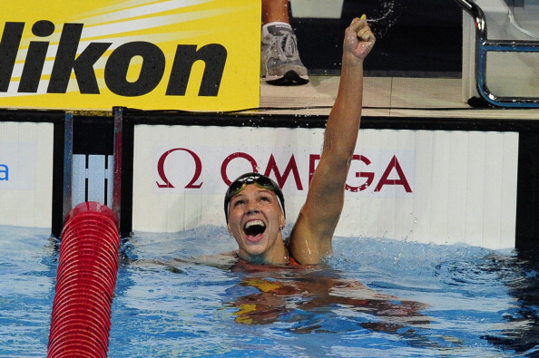 One of Europes biggest stars in Yulia Efimova celebrates after winning the 50m breaststroke at the 2013 FINA World Championships