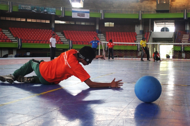Particpants in Goalball at an Agitos Foundation Camp