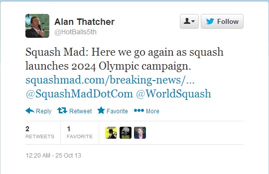 Positive reaction via social media to suggestions that squash will bid once again for Olympic inclusion