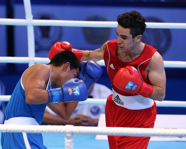 Selcuk Eker of Turkey came out on top in his bout against Eduardo Castellon of the USA