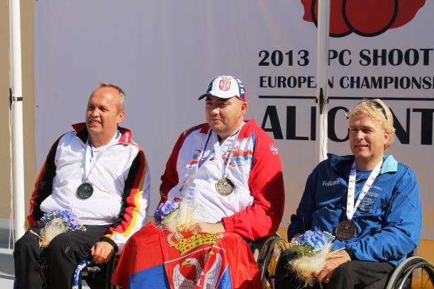Serbian Laslo Suranji (centre) was the sharpest shooter in Alicante taking the European title and setting a world record mark