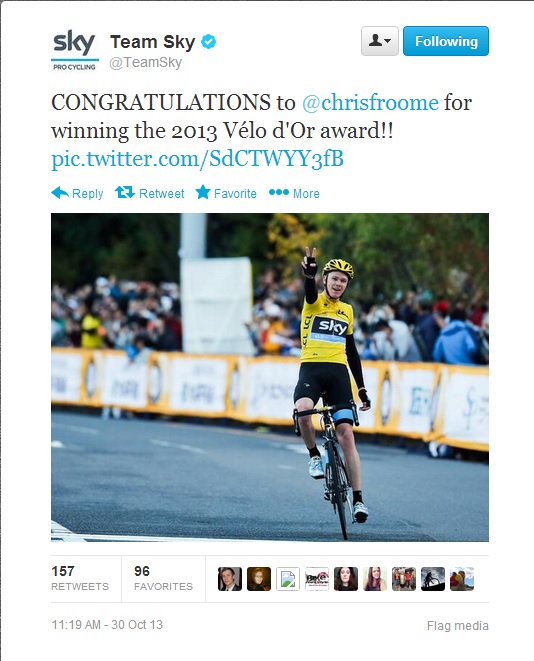 Team Sky were delighted with the latest victory for their team leader Chris Froome
