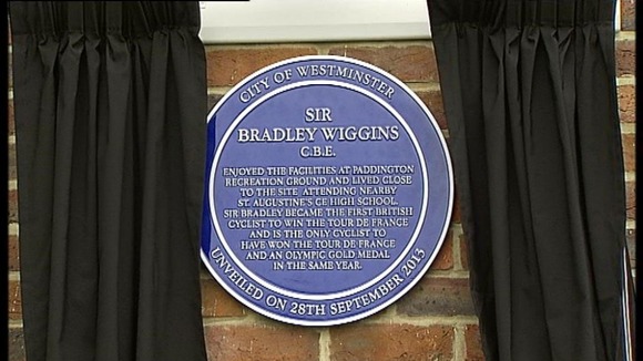 The plaque at the Paddington Recreation Ground in Kilburn honouring Sir Bradley Wiggins