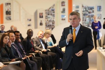 Thomas Bach addresses students and faculty members at the RIOU