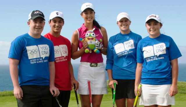 Nanjing 2014 Ambassador Michelle Wie (centre) will be hoping to make the trip to Rio in 2016