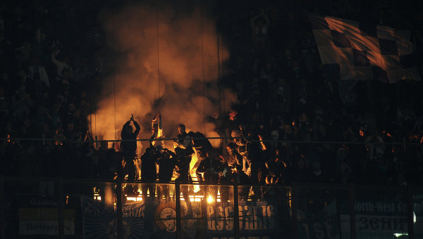 Zenit St Petersburgh fans accused of burning a Chechen flag during a home game
