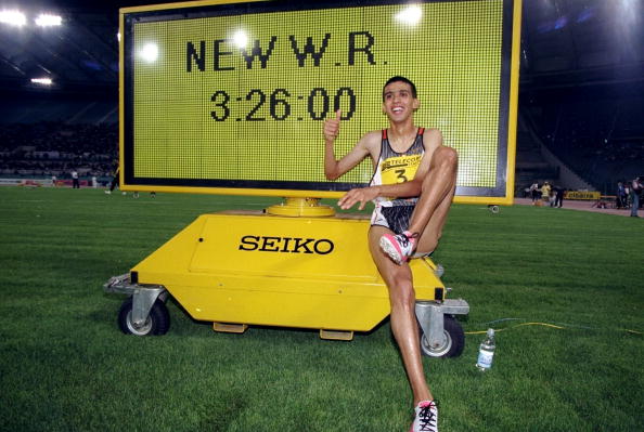 Usain Bolt can match the only previous winner of a hat-trick of World Athlete of the Year titles, Hicham El Guerrouj, pictured after his world 1500m record in Rome in 1998