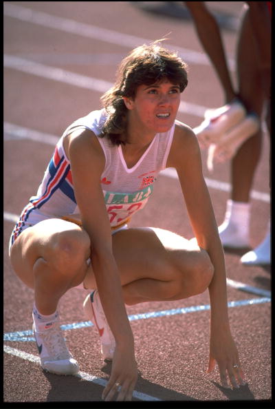 Britain's Kathy Cook pictured after taking bronze in the 1984 Olympic 400m final