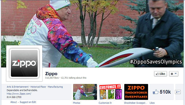 Zippo removed this image from its Facebook page after Sochi 2014 officials warned them that they might be breaking rules on Olympic marketing