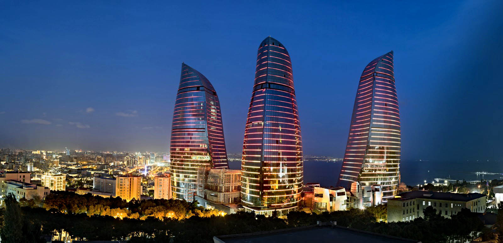 Completed in 2012, the Flame Towers are the tallest skyscrapers in Baku. © Niyaz from Baku