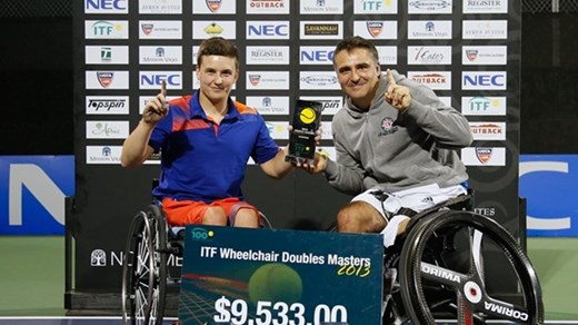After playing on opposites sides of the net in last year's final Gordon Reid and Stéphane Houdet teamed up to take the 2013 Wheelchair Tennis Masters men's doubles title ©Steve Wylie