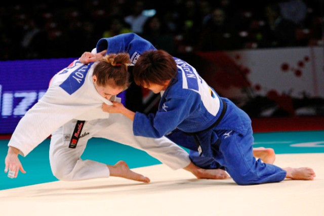 American Marti Malloy (left) had no answer to Japan's Nae Udaka in the final of the under 57kg category © IJF Media by G. Sabau