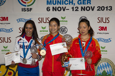 China dominated day two of the ISSF Rifle and Pistol World Cup Finals winning both gold medals