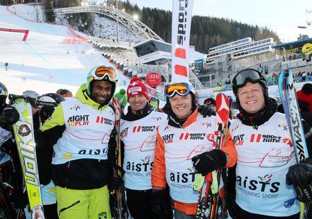 Claude Stricker participating in a charity skiing event alongside Liechtensteins double Olympic giant slalom medalist Andreas Wenzel © AISTS