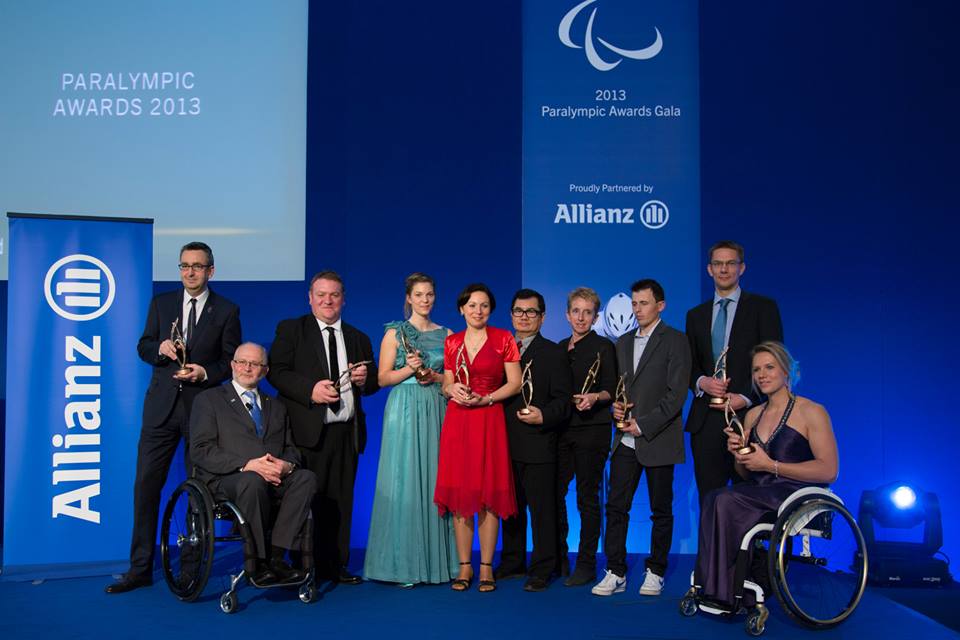 Esther Vergeer alongside Sir Philip Craven and other winners at the Paralympics Awards in Athens ©George Santamouris