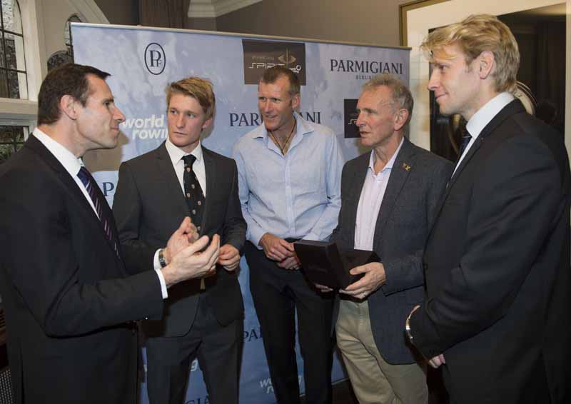 JJean-Christophe Rolland speaks with fellow Olympic champions Andrew Triggs Hodge, Mahé Drysdale and Martin Cross, as well as Parmigiani Spirit Award winner James Cook ©World Rowing
