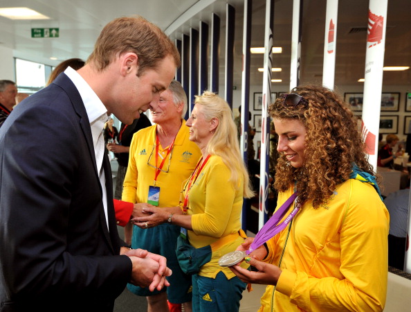 Australia's Jessica Fox shows the Duke of Cambridge the Olympic silver medal she won in the K-1 at London 2012 @Getty Images