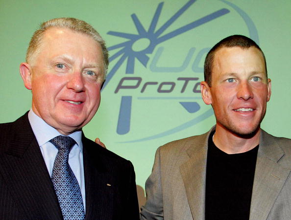 Lance Armstrong has publicly alleged for the first time that then UCI President Hein Verbruggen (left) helped him cover-up a positive drugs test at the 1999 Tour de France @AFP/Getty Images