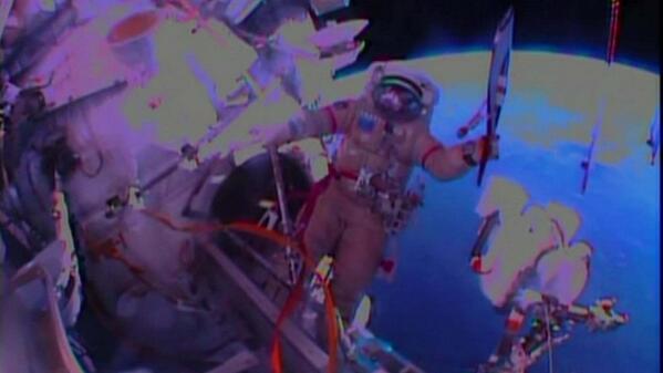 The Olympic Torch was taken on its first ever spacewalk on Saturday