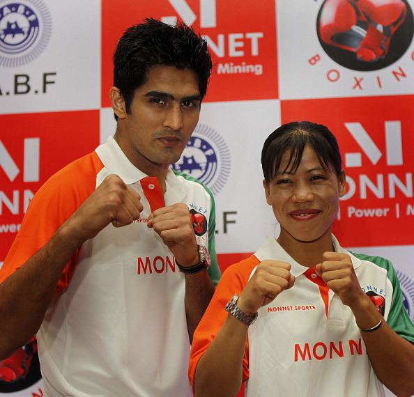 Indian boxers Vijender Singh and Mary Kom won Olympic bronze medals at Beijing 2008 and London 2012 @Hindustan Times via Getty Images