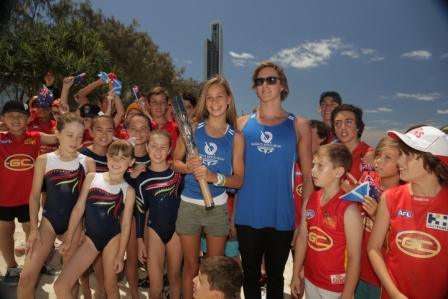 Young Australians, and maybe some 2018 hopefuls, greet the baton on the Gold Coast