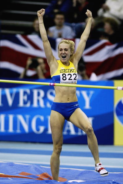 Swedish high jumper Kasja Bergvist celebrates during the 2003 IAAF World Indoor Championships in Birmingham's National Indoor Arena, which will host the event again in 2018 @Getty Images