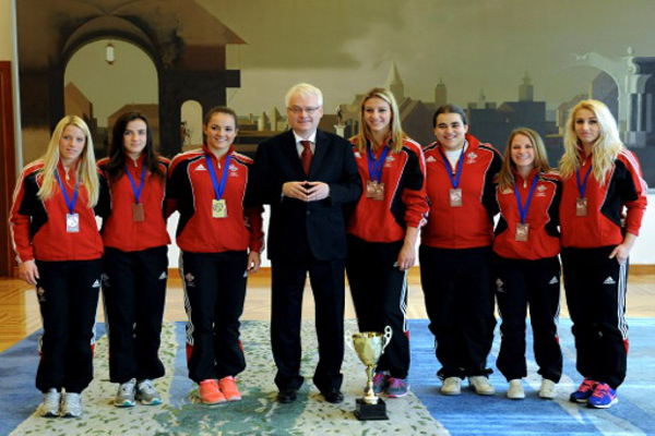 Croatian President Ivo Josipovic with the country's World Junior team bronze medallists, who he invited into this office to help celebrate World Judo Day