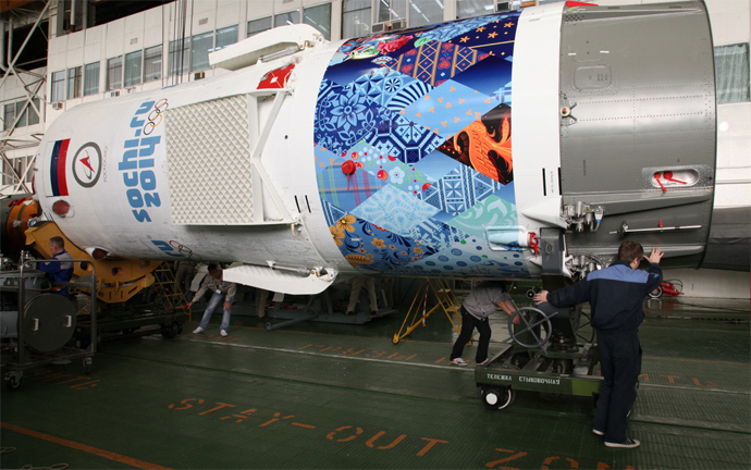 A rocket has been specially decked out in the Sochi 2014 livery for the space mission