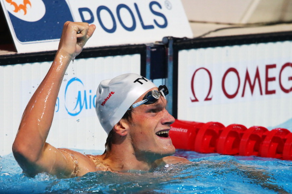 Agnel celebrates his win in the final of the 200m freestyle at the FINA World Championships in Barcelona ©Getty Images