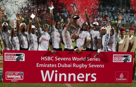 Fiji have won the Emirates Dubai Rugby Sevens title with victory over South Africain the final ©IRB/Martin Seras Lima