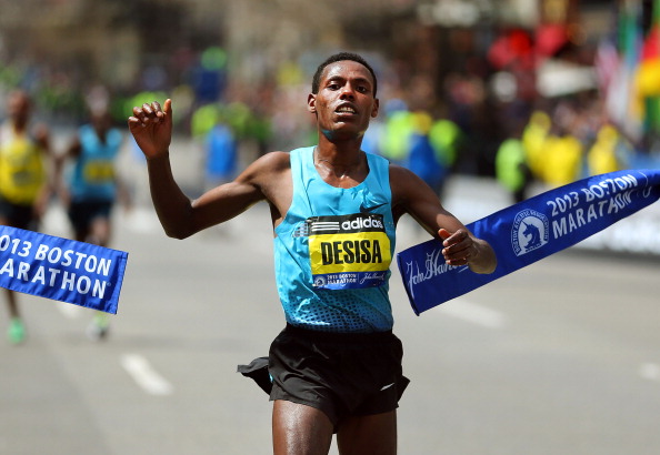 Lelisa Desisa winning the 2013 race shortly before the explosion ©Boston Globe/Getty Images