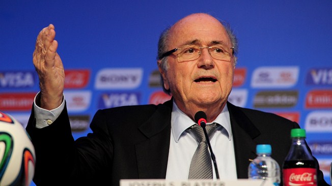 FIFA President Sepp Blatter announced the historic decisions to award India and Jordan World Cup tournaments following the Executive Committee meetign in Bahia ©Getty Images